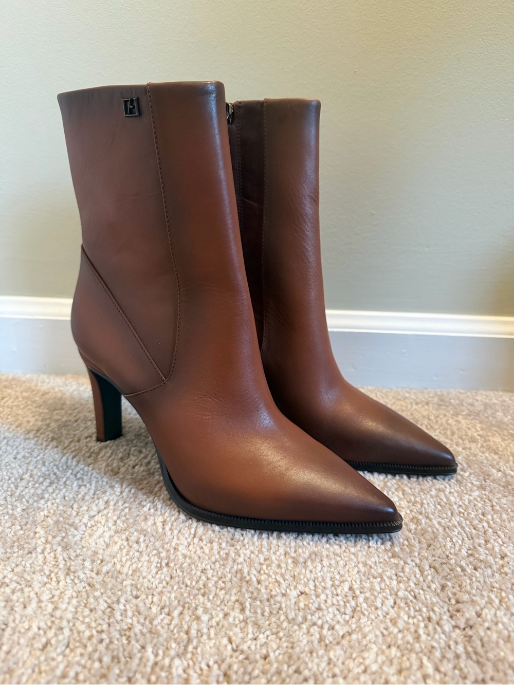 Franco Sarto Tan Pointed-Toe Leather Ankle Boots